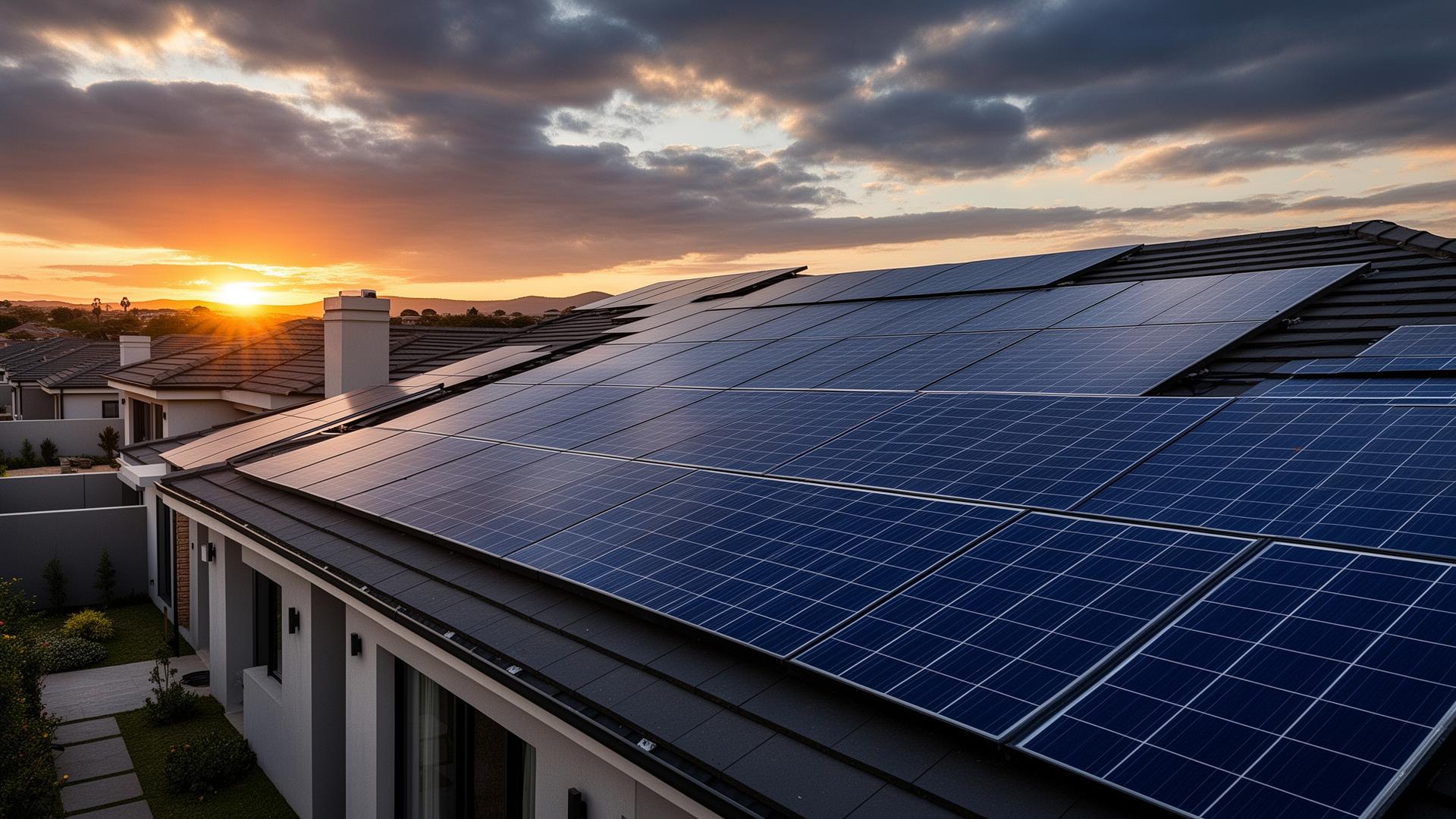 Solar panels installed on a Johannesburg home at sunset